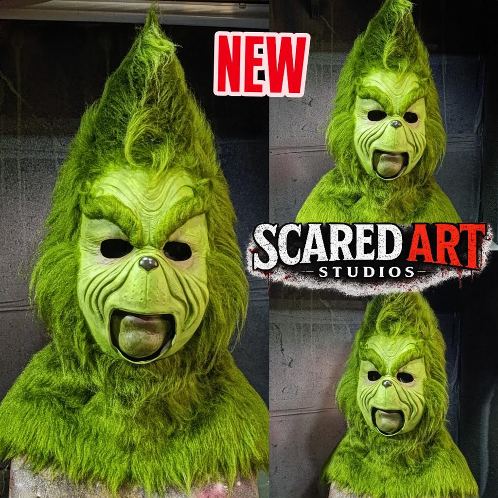 Green Christmas monster latex mask, hadmade, greenstmas, navidad