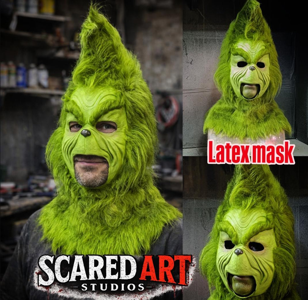 Green Christmas monster latex mask, hadmade, greenstmas, navidad
