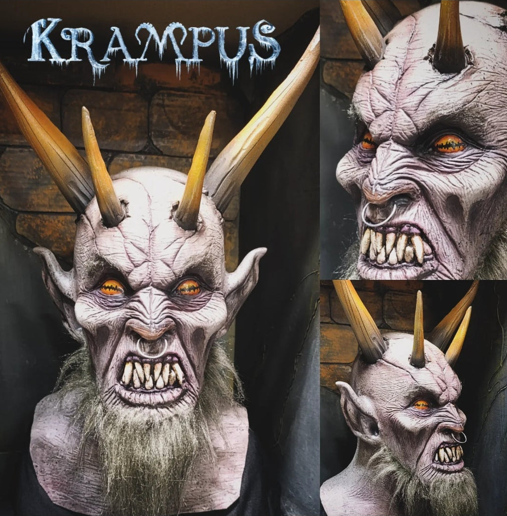 Krampus latex mask, christmas, navidad, cosplay, terror, movie, greenstmas