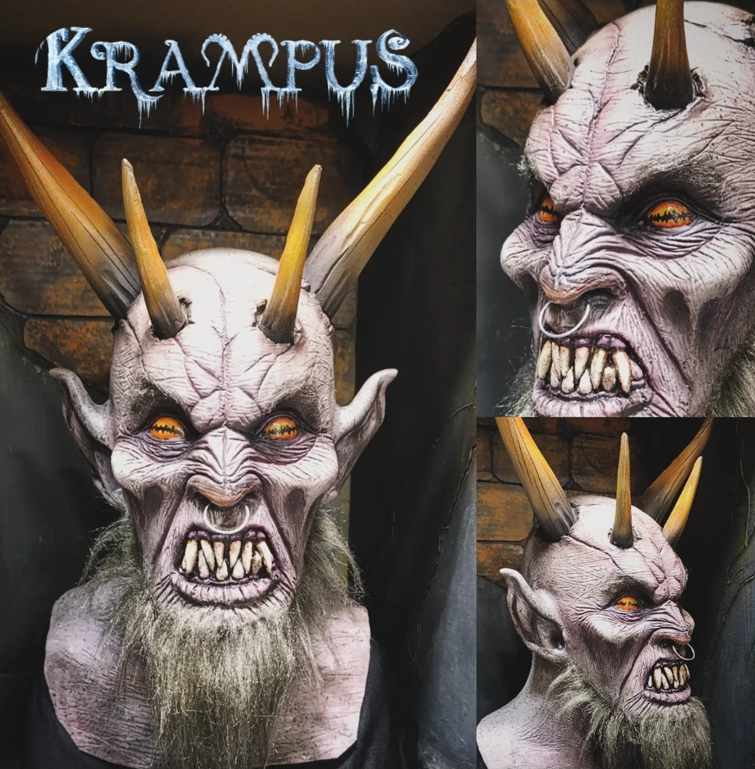 Krampus latex mask, christmas, navidad, cosplay, terror, movie, greenstmas